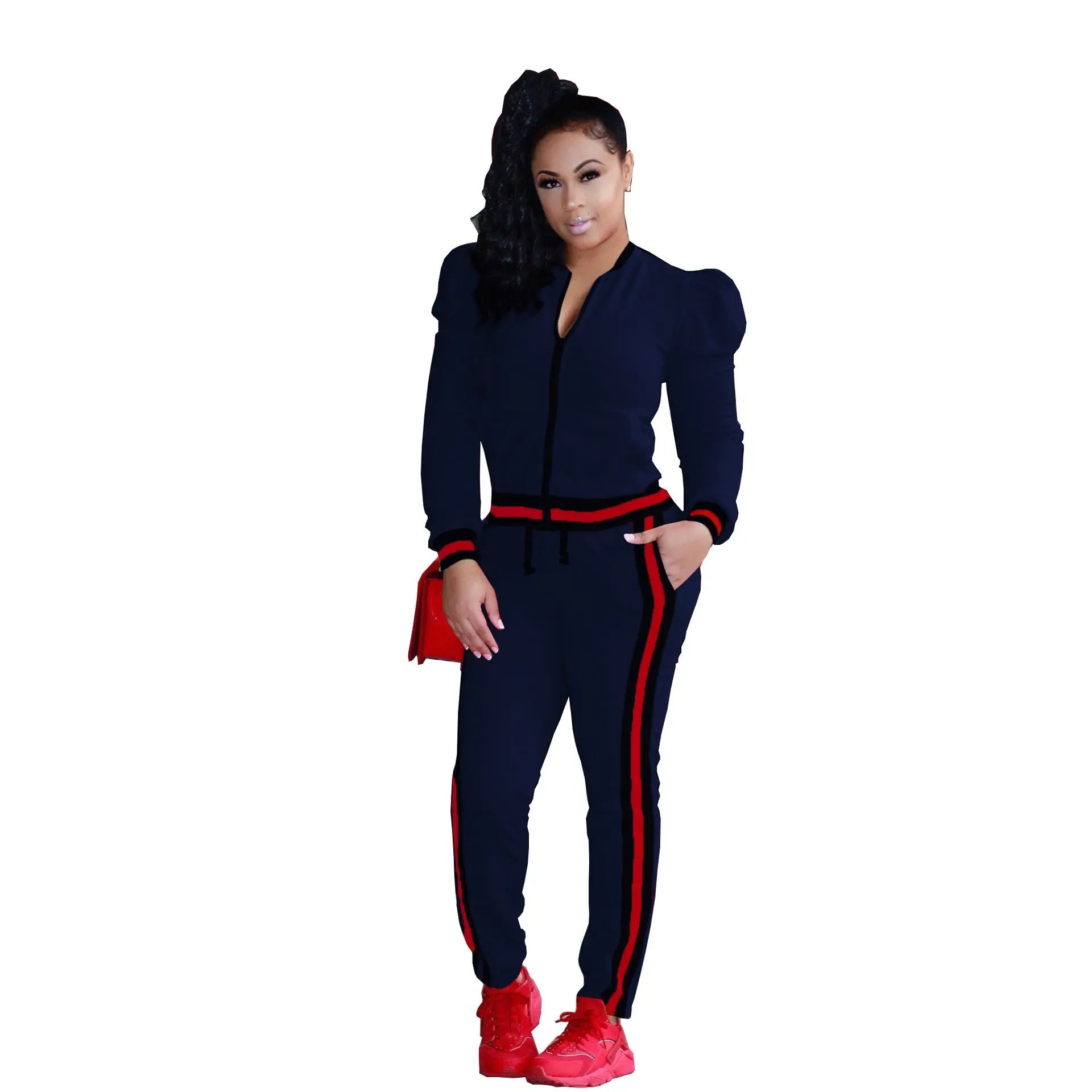 Women's Lantern Sleeve Sports Leisure Suit Red M – Posh Atomic