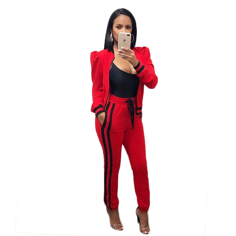 Women's Lantern Sleeve Sports Leisure Suit Red XL – Posh Atomic