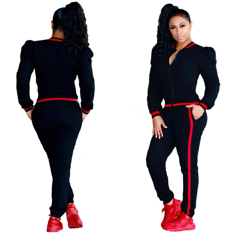 Women's Lantern Sleeve Sports Leisure Suit Red L – Posh Atomic