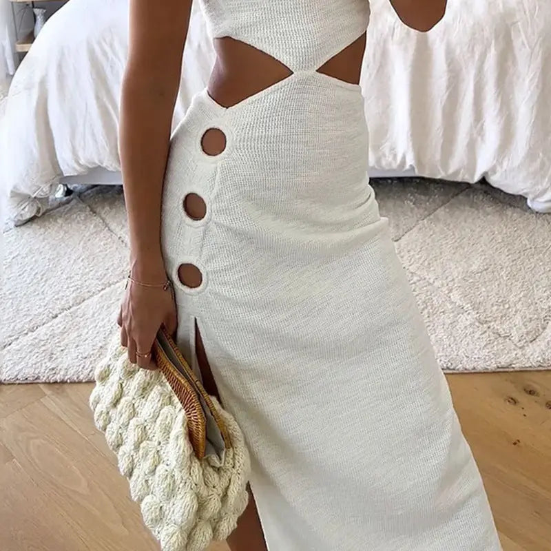 Women's One-shoulder Sleeveless Dress White M – Posh Atomic