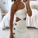 Women's One-shoulder Sleeveless Dress White S – Posh Atomic