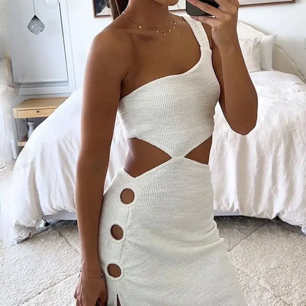 Women's One-shoulder Sleeveless Dress White S – Posh Atomic