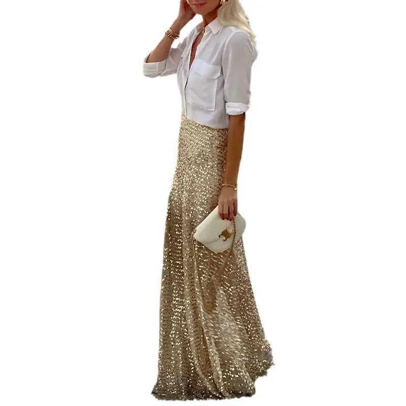 Women's Sequin Long Skirt Sequin Skirt Gold XXXL – Posh Atomic