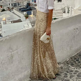 Women's Sequin Long Skirt Sequin Skirt Black S – Posh Atomic