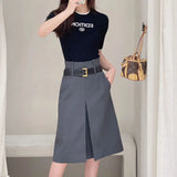 Women's Skirt Gray Pleated A- Line Skirt Gray Belt M – Posh Atomic