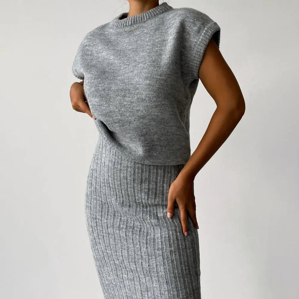 Women's Sleeveless Pullover and Skirt Set Gray S – Posh Atomic