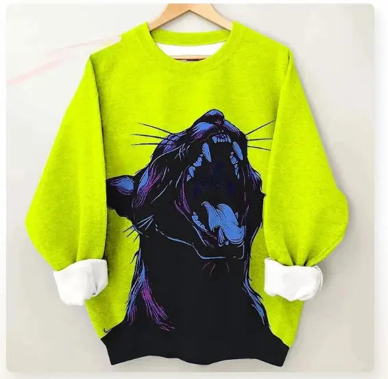 Women's Sweater Fashionable Colorful Cheetah Art Long Sleeve Printing Green XL – Posh Atomic