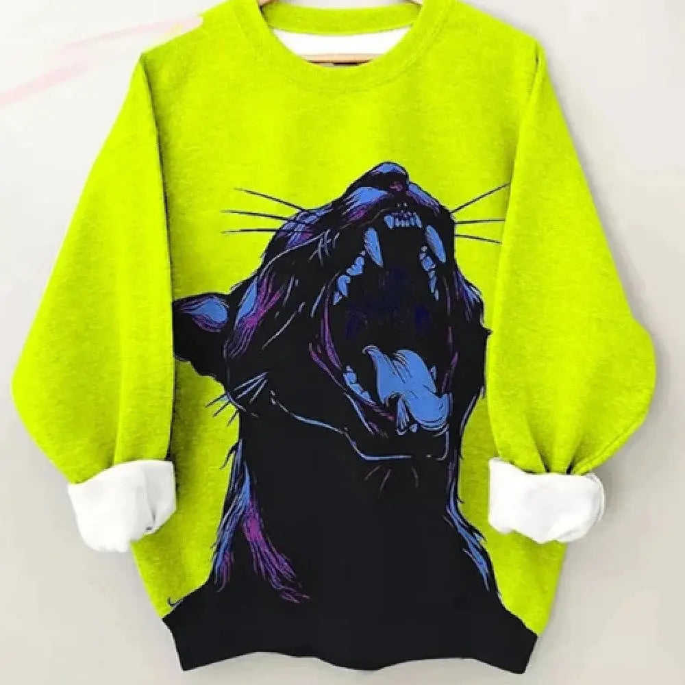 Women's Sweater Fashionable Colorful Cheetah Art Long Sleeve Printing Green S – Posh Atomic