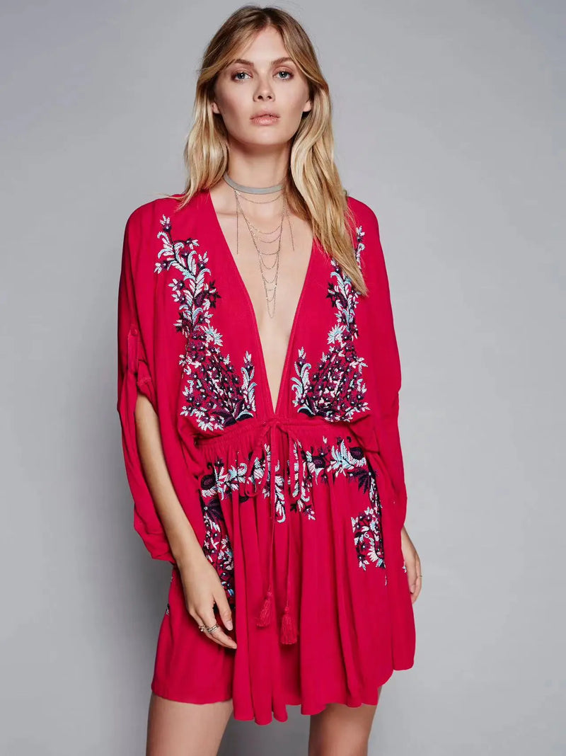 Women's V-neck Dress Bright Red S – Posh Atomic