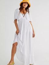 Women's V-neck Loose Long Dress Brown L – Posh Atomic