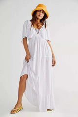 Women's V-neck Loose Long Dress White L – Posh Atomic