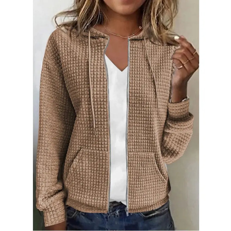 Women's Zipper Hooded Cardigan Long Sleeve Sweater Coat White M – Posh Atomic