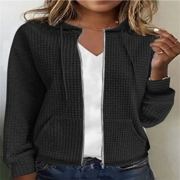 Women's Zipper Hooded Cardigan Long Sleeve Sweater Coat Black S – Posh Atomic