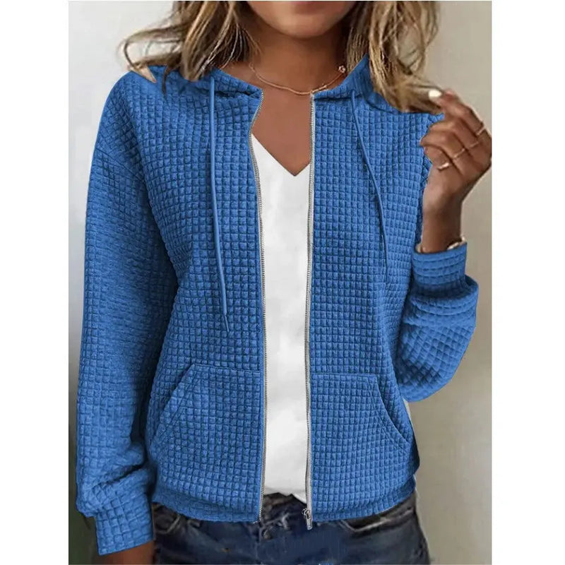 Women's Zipper Hooded Cardigan Long Sleeve Sweater Coat White S – Posh Atomic