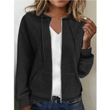 Women's Zipper Hooded Cardigan Long Sleeve Sweater Coat Black L – Posh Atomic