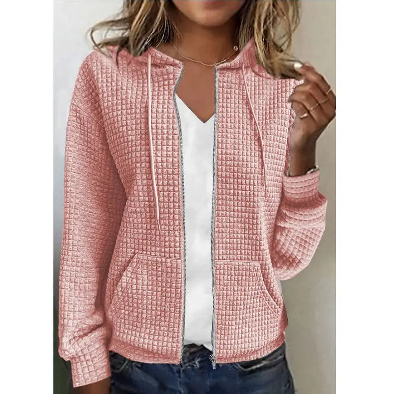 Women's Zipper Hooded Cardigan Long Sleeve Sweater Coat White L – Posh Atomic