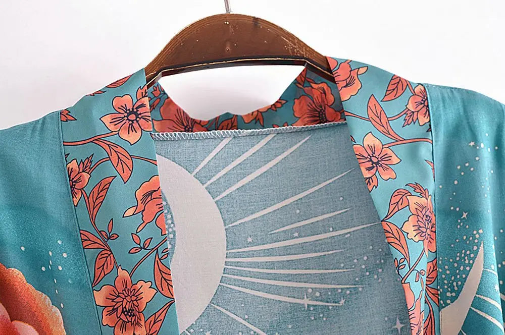 Womens Ladies Green Kimono Robe Gown Cover Blue L – Posh Atomic