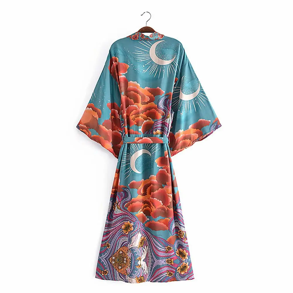 Womens Ladies Green Kimono Robe Gown Cover Blue M – Posh Atomic