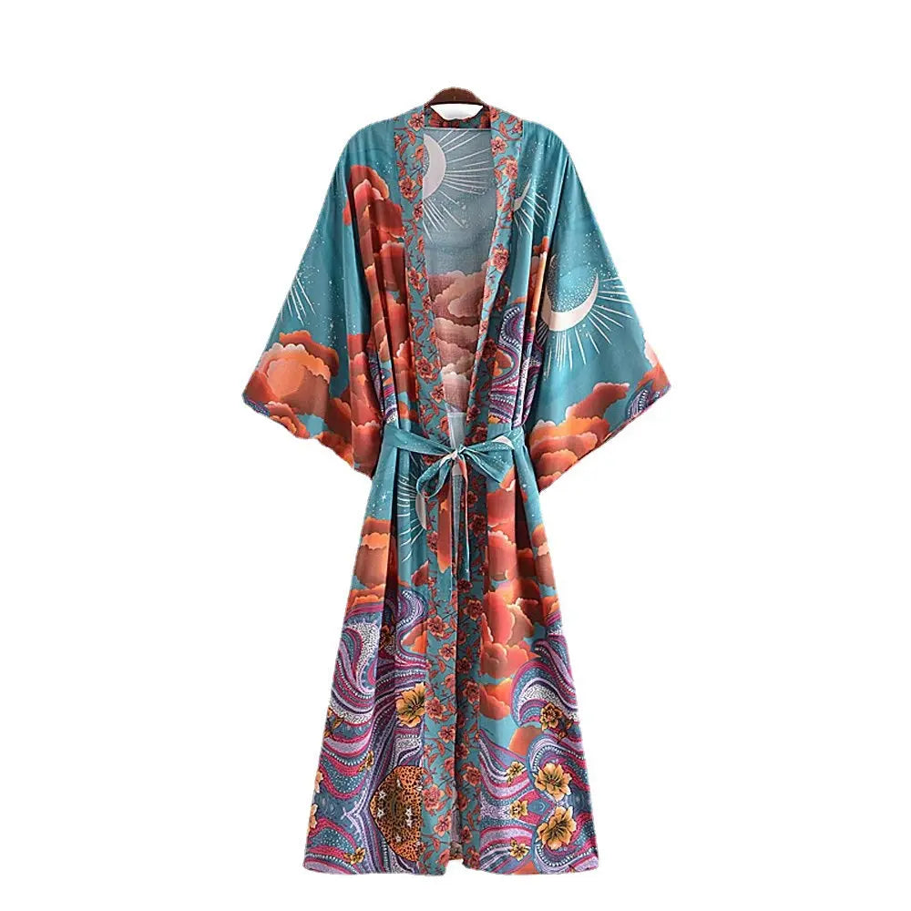 Womens Ladies Green Kimono Robe Gown Cover Blue S – Posh Atomic