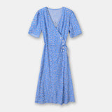 Wrap Lace-up Long Dress French Tea Dress Floral Skirt Light Blue Retro Style – Posh Atomic