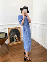Wrap Lace-up Long Dress French Tea Dress Floral Skirt Light Blue Retro Style – Posh Atomic
