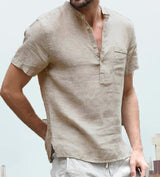 Men’s Linen Button V Neck Beach Shirt