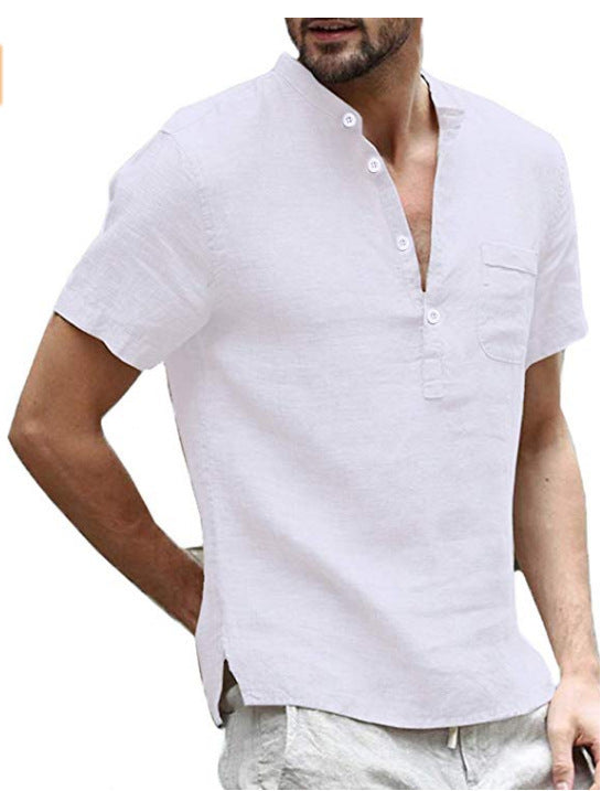 Men’s Linen Button V Neck Beach Shirt