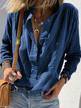 Women's Stylish Cotton And Linen Button Pullover Shirt