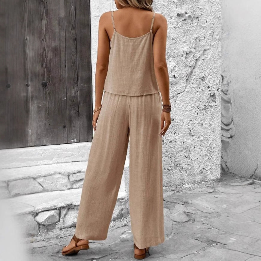 Women's Solid Color Casual Camisole Vest Set