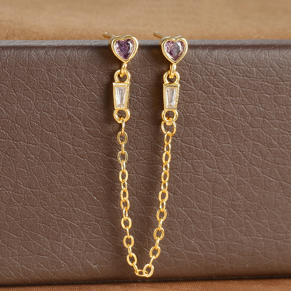 Geometric Diamond-embedded Heart Tassel Earring