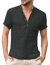 Men’s Linen Button V Neck Beach Shirt