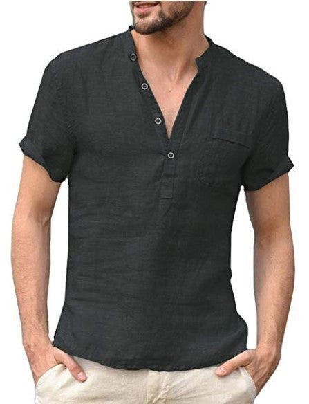 Men’s Linen Button V Neck Beach Shirt