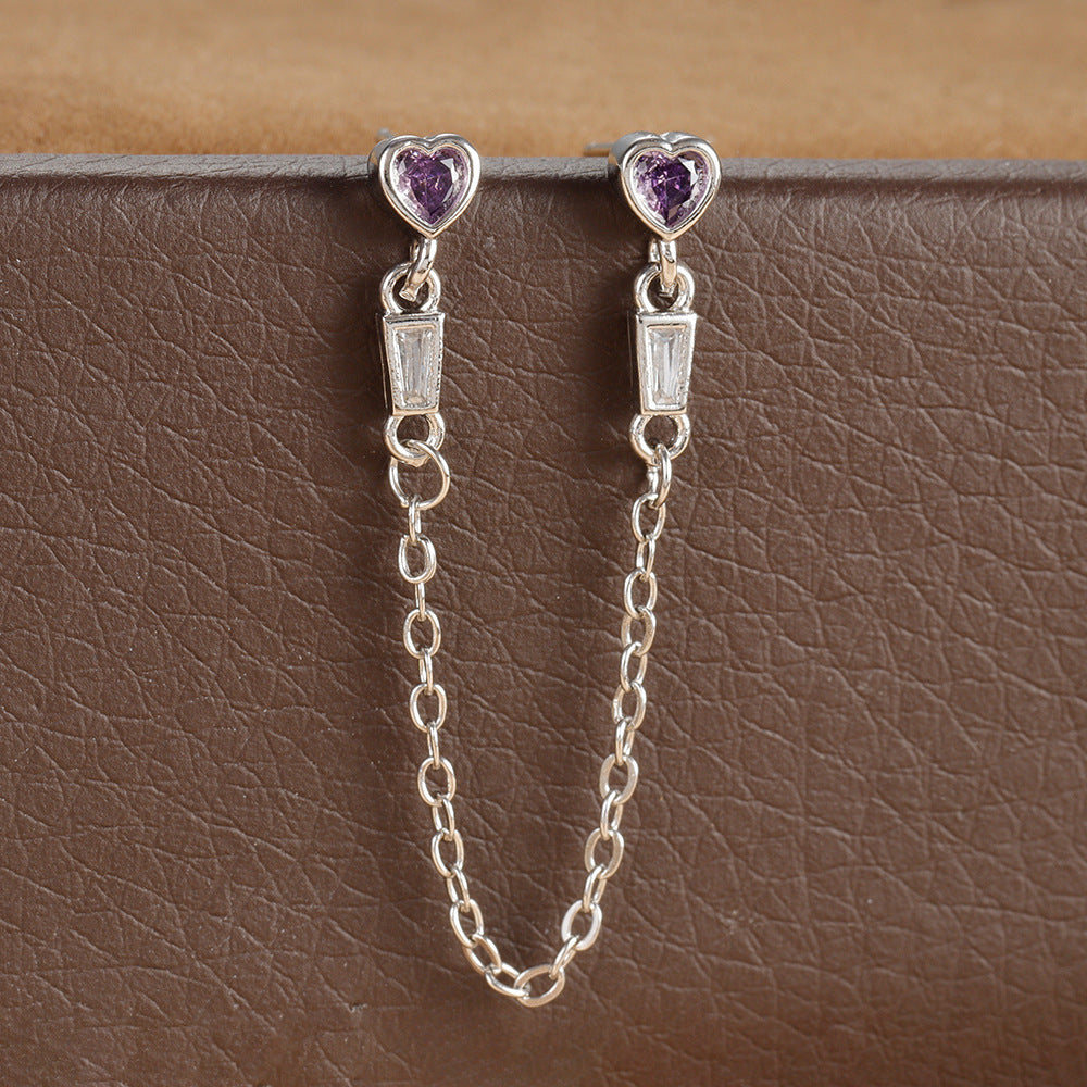 Geometric Diamond-embedded Heart Tassel Earring