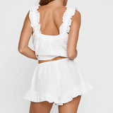 White Ruffled Two-piece Pajama Set