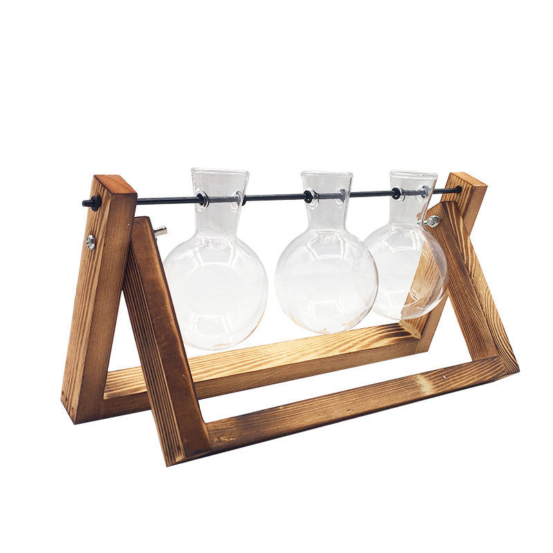 SwingWood Hydroponic Glass Vase with Wooden Stand