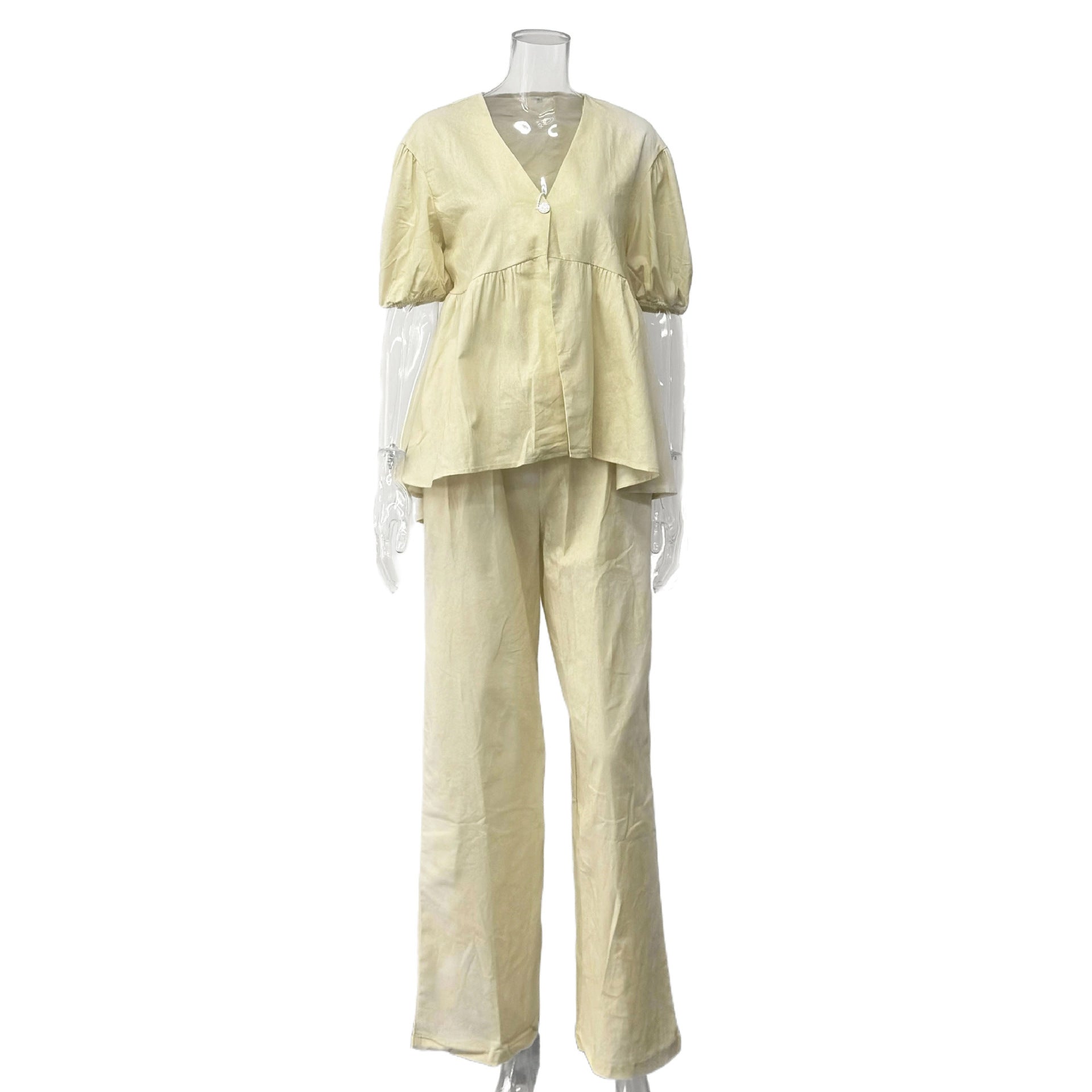 Women's Soft Cotton V-Neck Top & Pants Two-Piece Lounge Wear
