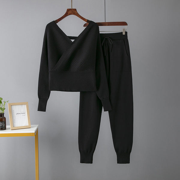 Sexy V-neck Sweater & Pants Set