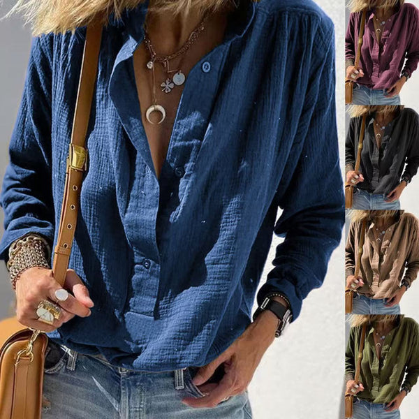 Women's Stylish Cotton And Linen Button Pullover Shirt