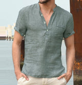 Men’s Linen Button V Neck Beach Shirt